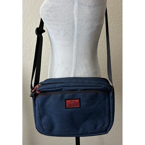 Mixi Messenger Bag Blue Canvas Mens Crossbody Travel Keep On Fighting Brand New - Picture 10 of 12